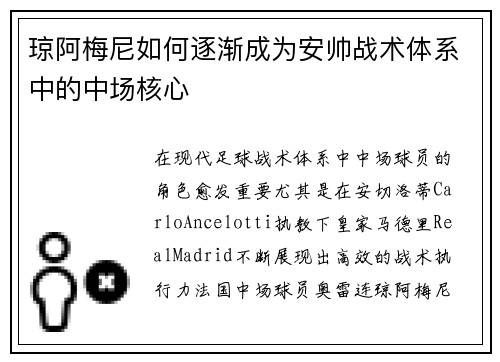 琼阿梅尼如何逐渐成为安帅战术体系中的中场核心